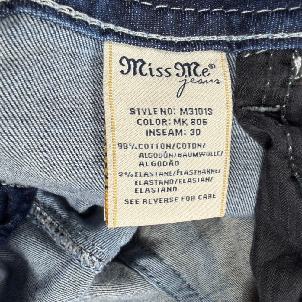 Miss Me Skinny Jeans Womens 31 Angel Wing Embroidered Back Pocket Dark Wash - Picture 8 of 15